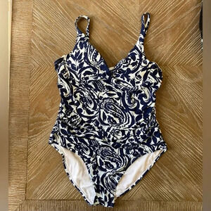 Liz Claiborne Navy & White Paisley & Floral One Piece Swimsuit Size 10